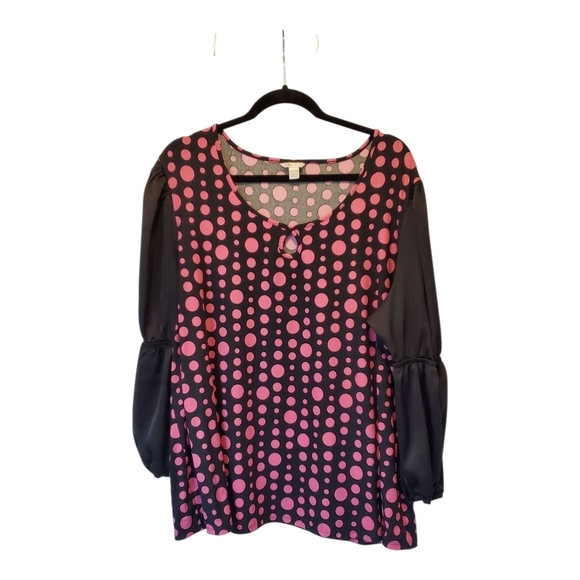 Cato Tops - 🇺🇸Cato Pink and Black Polka Dot Blouse Size 22/24W